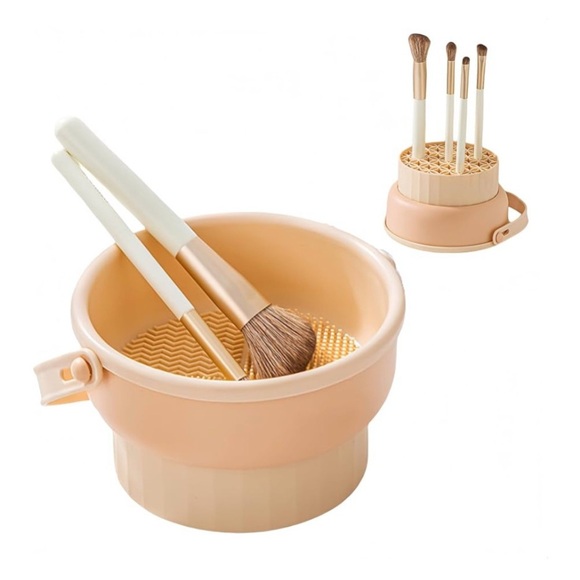 NEW 3 in 1 Silicone Makeup Brush Cleaner Organizer Bowl With Mat Color: Lt Pink - Picture 5 of 6